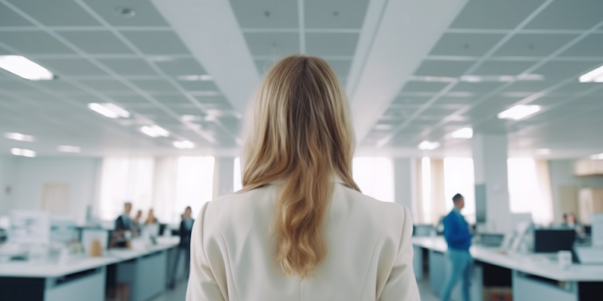 Frau steht im Büro